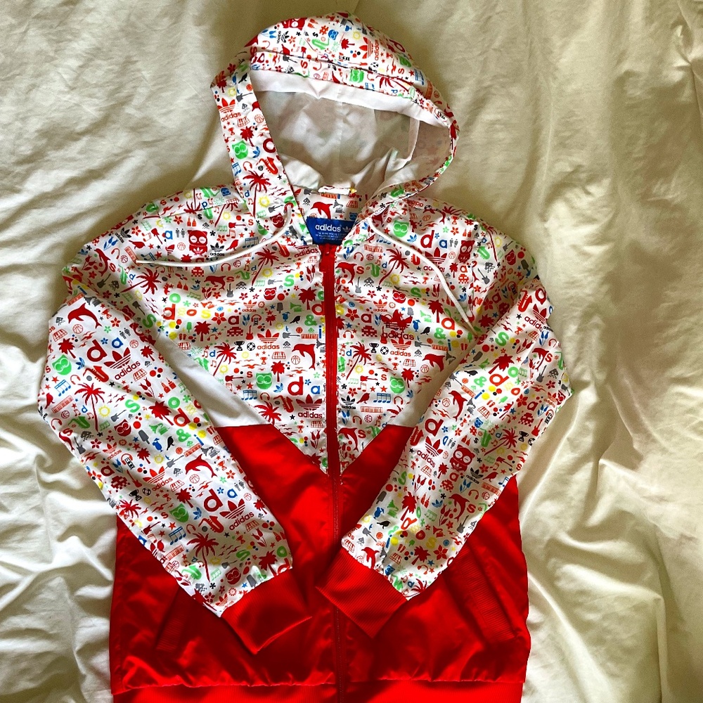 Adidas Red Patterned Windbreaker - image 1